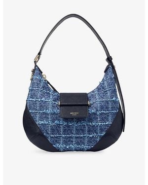 Jimmy Choo Bar Hobo Medium Crosshatch Denim Shoulder Bag - Blue