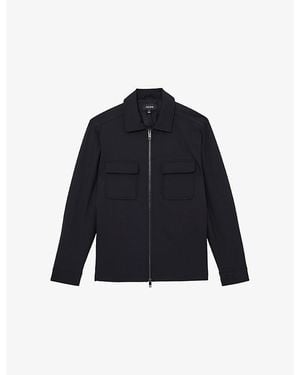 Reiss Oshei Zip-Front Quilted Overshirt - Blue