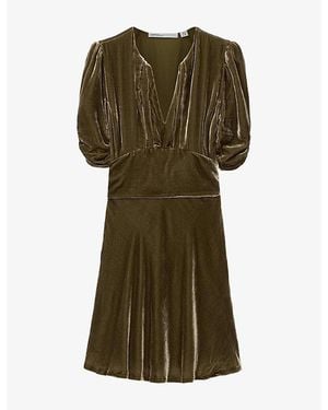 AllSaints Ena V-Neck Velvet Mini Dress - Green