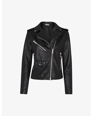 Whistles Agnes Zip-Through Sheepskin-Leather Biker Jacket - Black