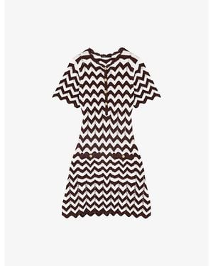 Maje Zig-Zag Short-Sleeved Cotton-Crochet Mini Dress - Black
