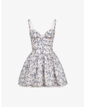 House Of Cb Brigitte Print Corset Linen-Blend Mini Dress - White