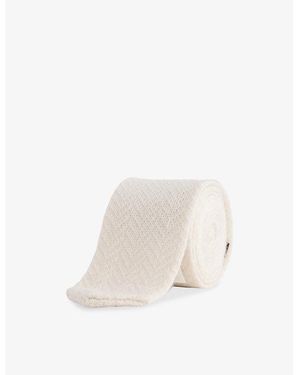 Eleventy Harringbone Cashmere Tie - White