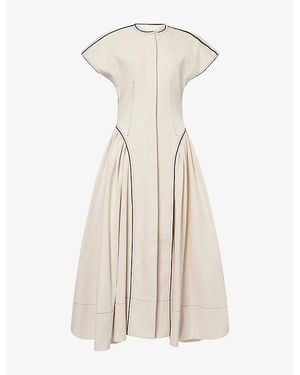 Mona Alshebil Open-Back Cap-Sleeve Denim Maxi Dress - Natural