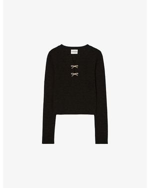 Claudie Pierlot Bow Slim-Fit Stretch-Knit Jumper - Black