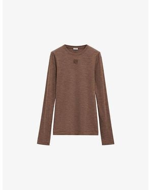 Loewe Anagram-Embroidered Long-Sleeve Wool-Blend Top - Brown