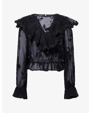 PAIGE Akari Embroidered Silk Top - Black