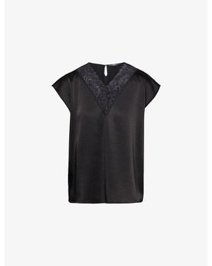 Weekend by Maxmara Fluid Lace-Trim Satin Top - Black