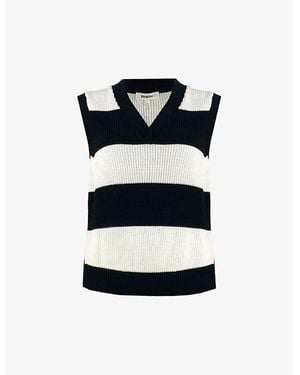 Ro&zo V-Neck Relaxed-Fit Striped Cotton-Knit Vest - Black