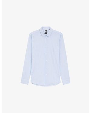 BOSS Striped Slim-Fit Stretch-Woven Shirt - Blue