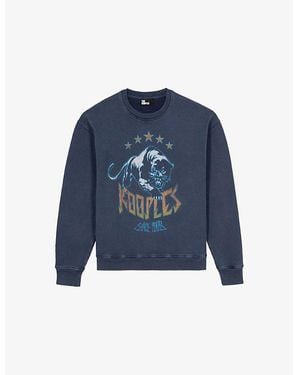 The Kooples Screen-Print Graphic Cotton-Jersey Sweatshirt - Blue