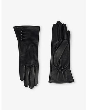 Dents Natalie Button-Embellishment Leather Gloves - Black