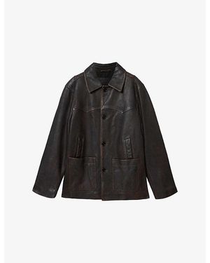 AllSaints Hartwell Side-Pocket Leather Coat - Black