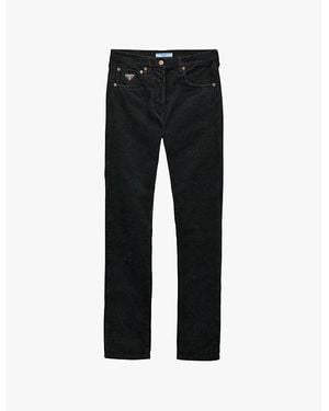 Prada Logo-Badge Straight-Leg Corduroy Cotton Jeans - Black