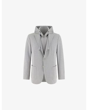 BOGGI Removable-Hood Lapel-Collar Stretch-Jersey Blazer - Grey