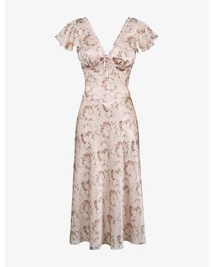 House Of Cb Raye V-Neck Floral-Print Satin Midi Tea Dress - Multicolour