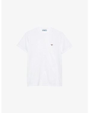 Prada Brand-Plaque Short-Sleeved Cotton-Jersey T-Shirt - White