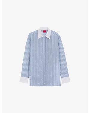 HUGO Oversized-Fit Stacked-Logo Cotton-Poplin Blouse - Blue