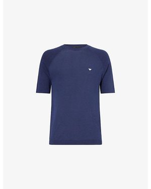 Emporio Armani Logo-Embroidered Crew-Neck Knitted Top - Blue