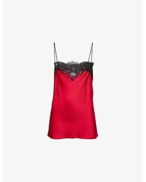 Stella McCartney Contrast Lace-Trim Satin Camisole Top - Red