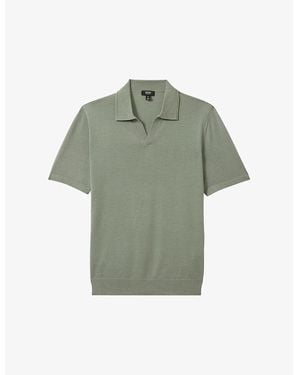 Reiss Herb Duchie Open-Collar Wool Polo Shirt - Green