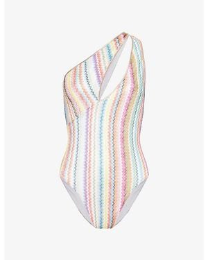 Missoni One-Shoulder Chevron-Pattern Woven Swimsuit - White