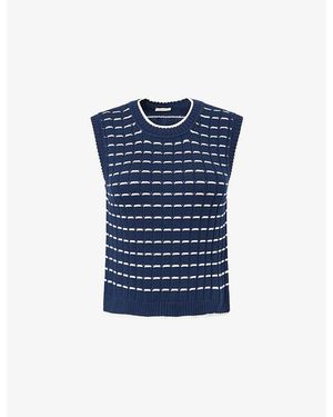 Emello Contrast Pointelle Cotton-Knit Top - Blue