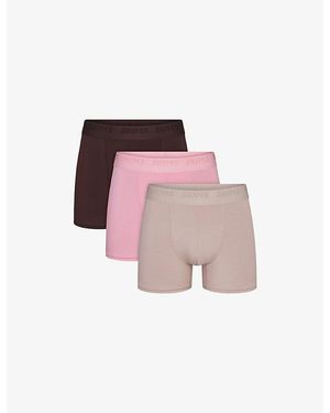 Skims Branded-Waistband Pack Of Three Stretch-Jersey Boxer Briefs - Pink