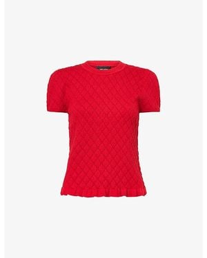 ME+EM Smocked Slim-Fit Knitted Cotton-Blend T-Shirt - Red