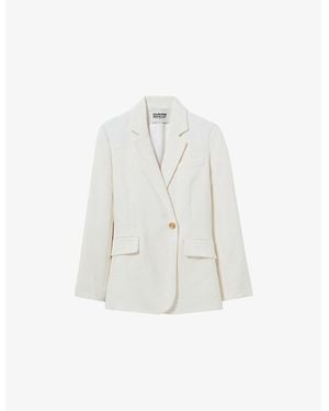 Claudie Pierlot Double-Breasted Single-Pocket Woven Blazer - White