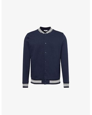 Arne Striped-Trim Regular-Fit Cotton-Blend Varsity Jacket - Blue