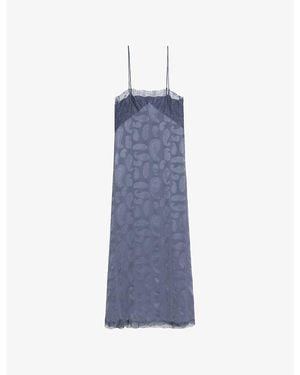 Zadig & Voltaire Ridar Lace-Trim Jacquard Silk Maxi Dress - Blue
