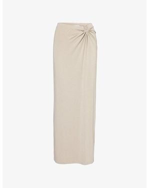 GOOD AMERICAN Ruched Mid-Waist Stretch-Woven Maxi Skirt - Natural