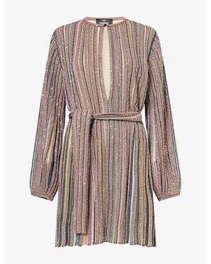 Missoni Sequin-Embellished Stripe Knitted Mini Dress - Brown