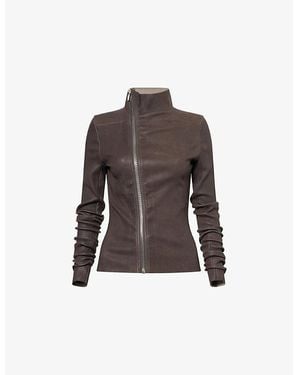 Rick Owens Gary High-Neck Stretch-Leather Blend Jacket - Brown