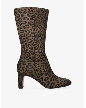 Dolce Vita Riggs Leopard-Print Calf-Hair Heeled Mid-Calf Boots - Brown