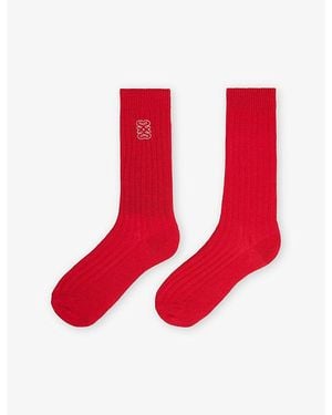 Sandro Ribbed Logo-Embroidered Wool And Cashmere-Blend Socks