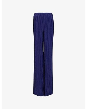 eem Wide-Leg High-Rise Plisse Woven Trousers - Blue