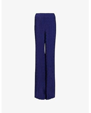 eem Wide-Leg High-Rise Plisse Woven Trousers - Blue