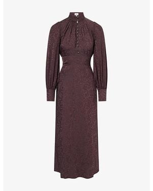 ME+EM Volume-Sleeve Floral Jacquard Woven Maxi Dress - Purple