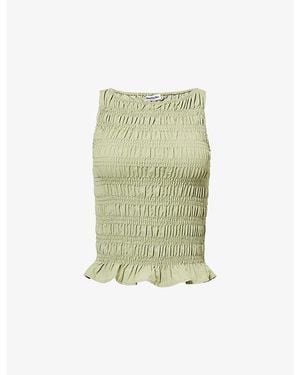 Peachy Den Deba Shirred Woven Top - Green