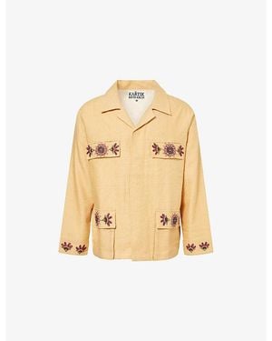 Kartik Research Jaisalmer Bead-Embroidered Linen Jacket - Natural