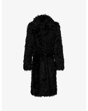 Acne Studios Classic-Collar Belted Faux-Fur Coat - Black
