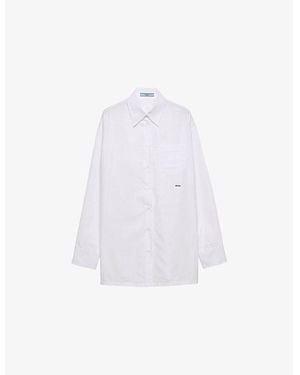 Prada Logo-Embroidered Cotton Poplin Shirt - White