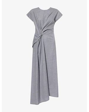 Victoria Beckham Aria Asymmetric Wool Midi Dress - Grey
