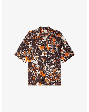 Sandro Retro-Print Short-Sleeved Woven Shirt - Brown