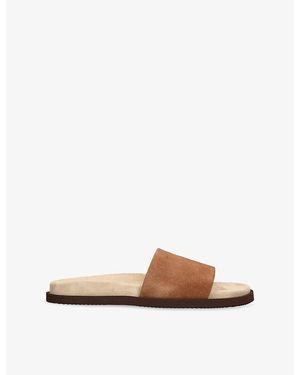 Brunello Cucinelli Wide-Strap Suede Sliders - Brown