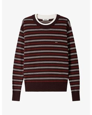 Sandro Striped Round-Neck Wool Sweater - Red