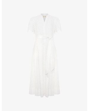 Phase Eight Aletta Belted-Waist Cotton Midi Dress - White