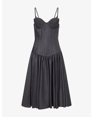 Jean Paul Gaultier Cup Detail Boned Wool Mid Dress - Blue